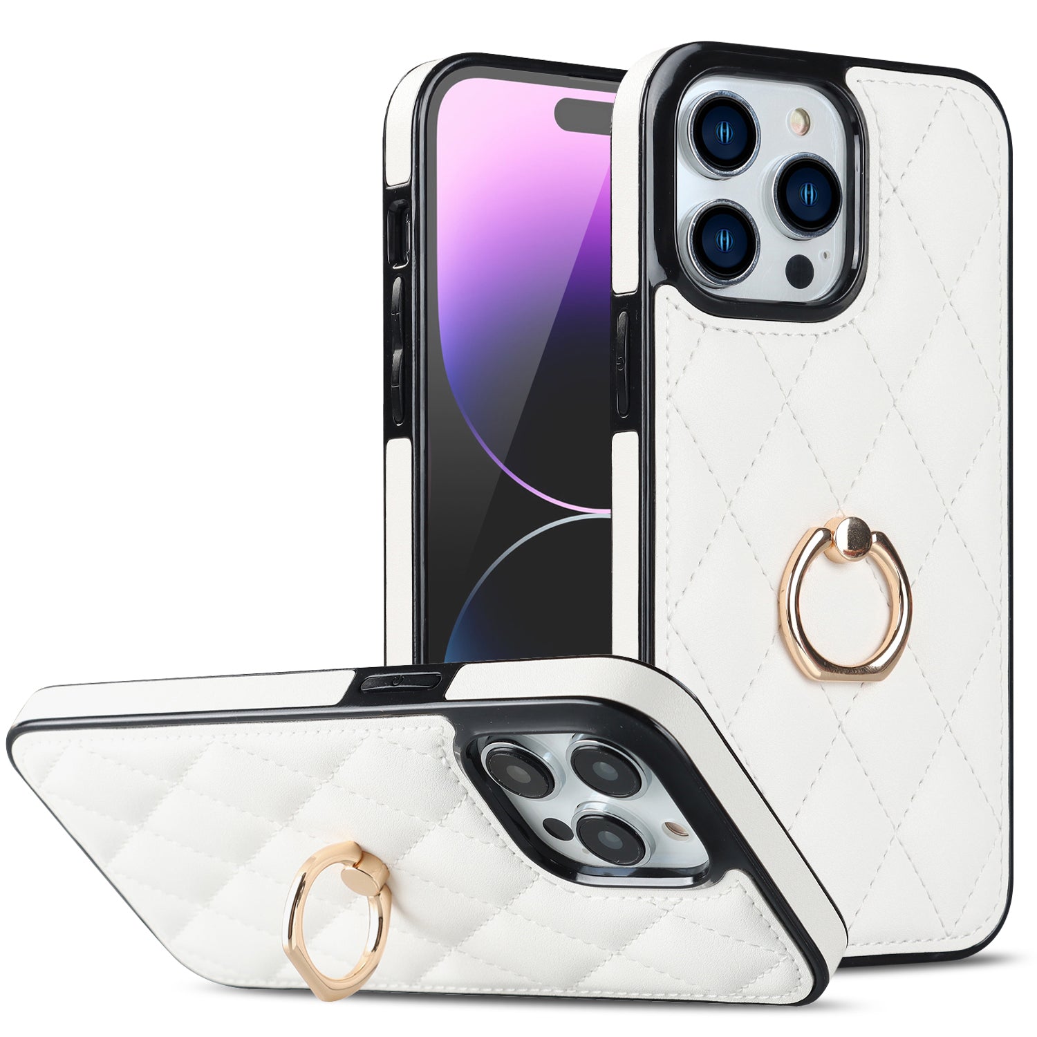 Rotation Ring Kickstand Phone Case for iPhone 14 Pro Max PU Leather TPU Rhombus Grid Pattern Non-Slip Cover Rotation Ring Kickstand Phone Case for iPhone 14 Pro Max PU Leather TPU Rhombus Grid Pattern Non-Slip Cover